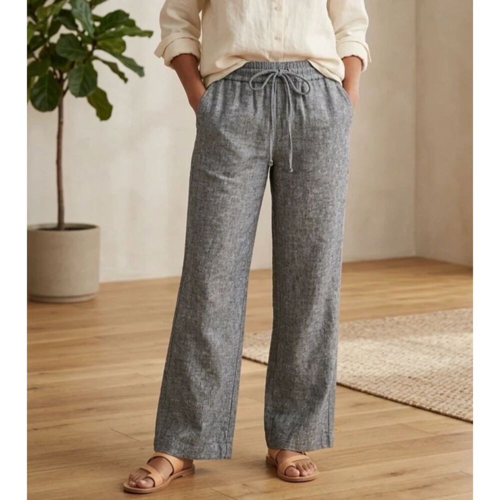 Soho Street Linen Pants Womens Sz M Viscose Pull On Drawstring Pockets Lagenlook